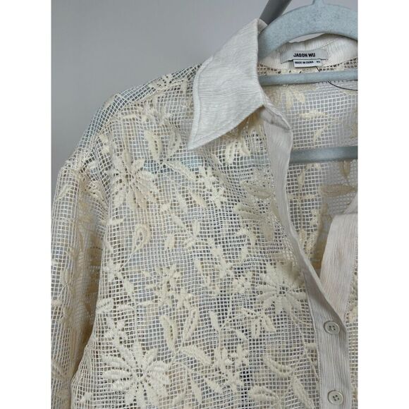 NWT Jason Wu Ivory Lace Button Front Cropped Shirt Women's Size XS Fairycore - Picture 6 of 6
